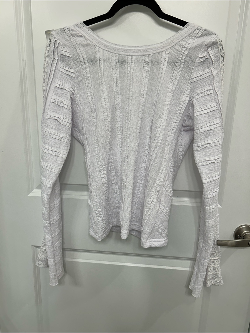 Free People White Textured Knit Long Sleeve Top